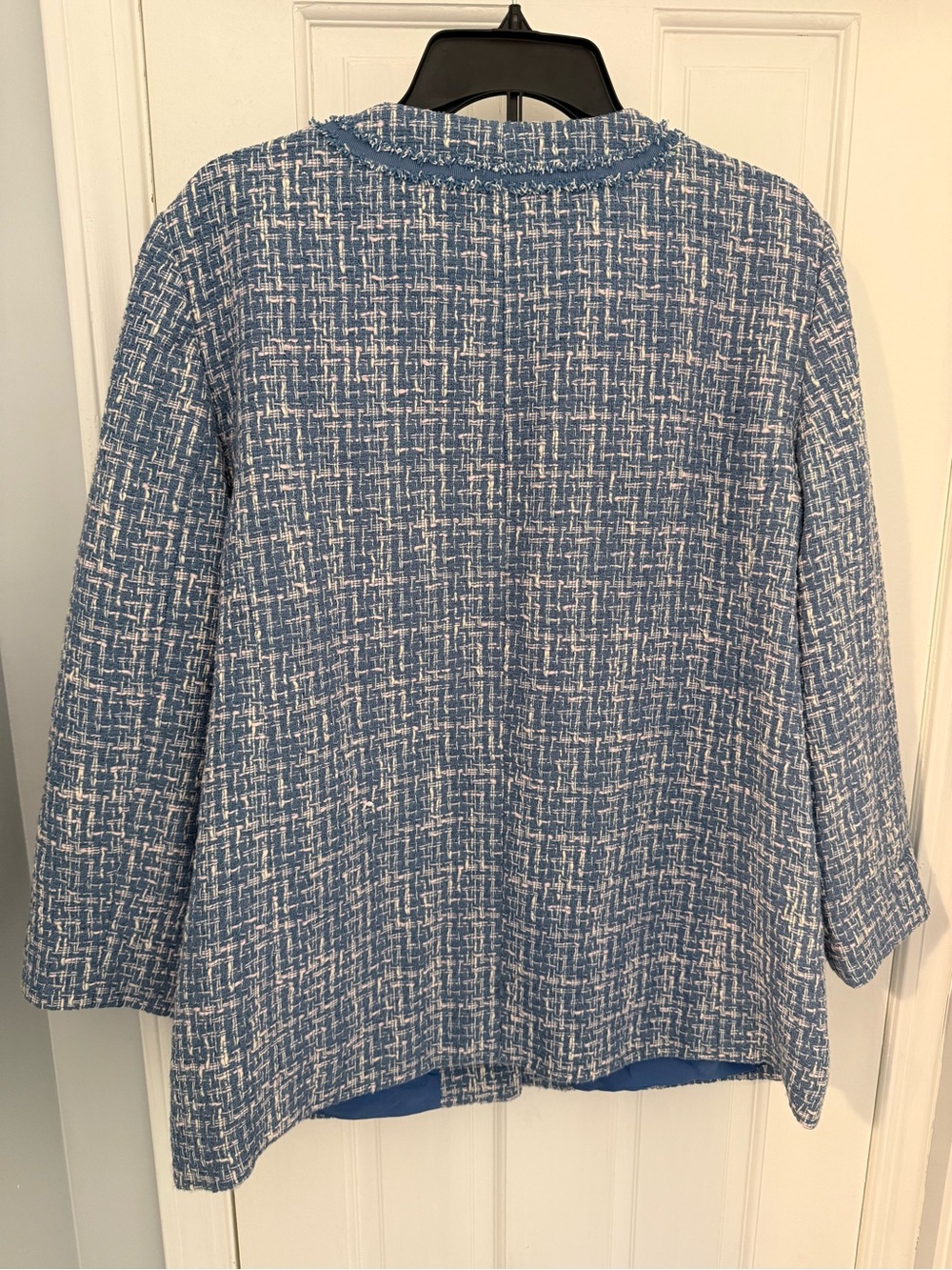 Talbots Blue Tweed Open-Front Jacket with Gold Buttons - Picture 3 of 4